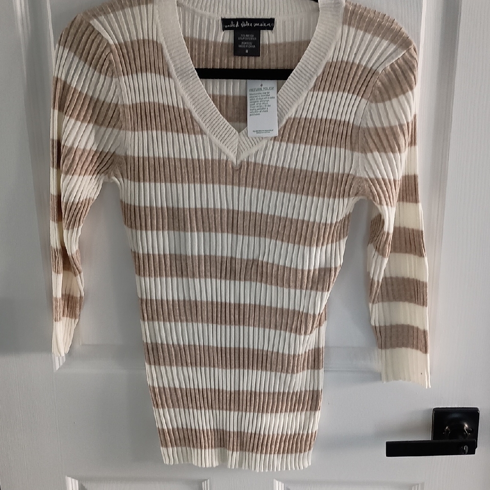 United States Sweater Striped Sweater - Cream and Brown SZ M